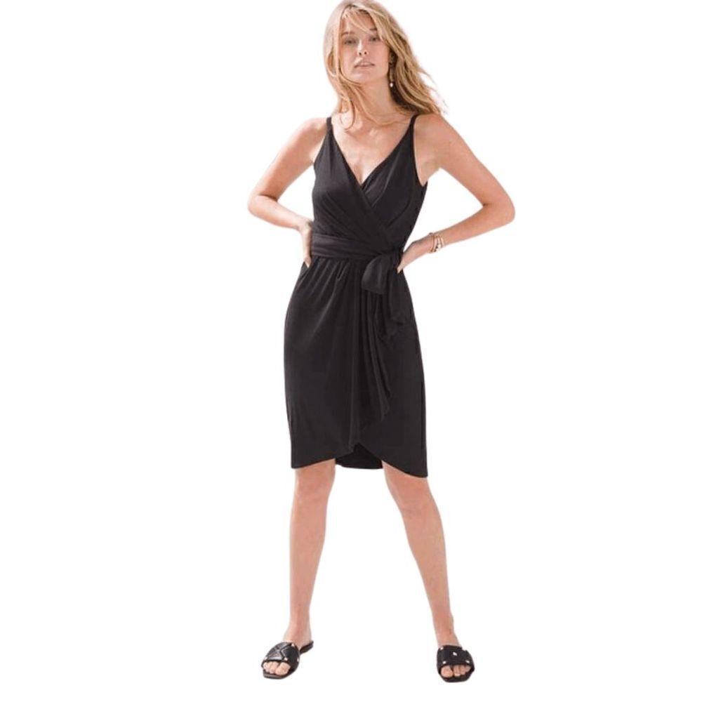 NWT White House Black Market Slub Sandal Spaghetti Strap Black Midi Dress